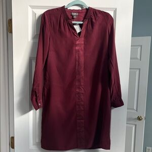 New 100% Silk J. Jill Deep Red Long Sleeve Dress Small Petite
